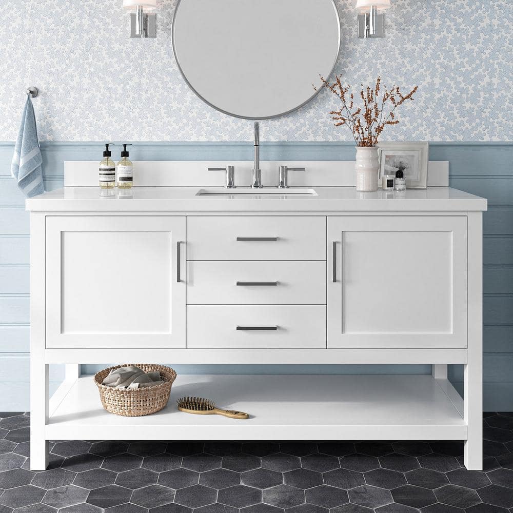 Bayhill 60 in. Single Sink Freestanding Bathroom Vanity in White with Pure White Quartz Top price history on PriceWatchPro