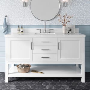 Bayhill 61 in. W x 22 in. D x 36 in. H Bath Vanity in White with Pure Pure White Quartz Top