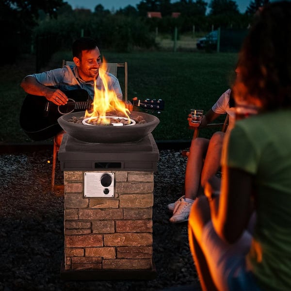 40,000 BTU Burning Fire Bowl Column Propane Patio Yard with Lava Rocks