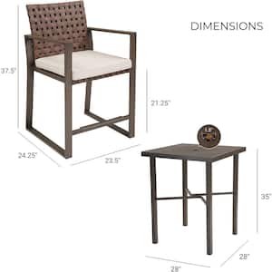 3-Piece Metal Bar Height Outdoor Bistro Set Conversation Set Wood Grain Texture Table with Cushion and Umbrella Hole