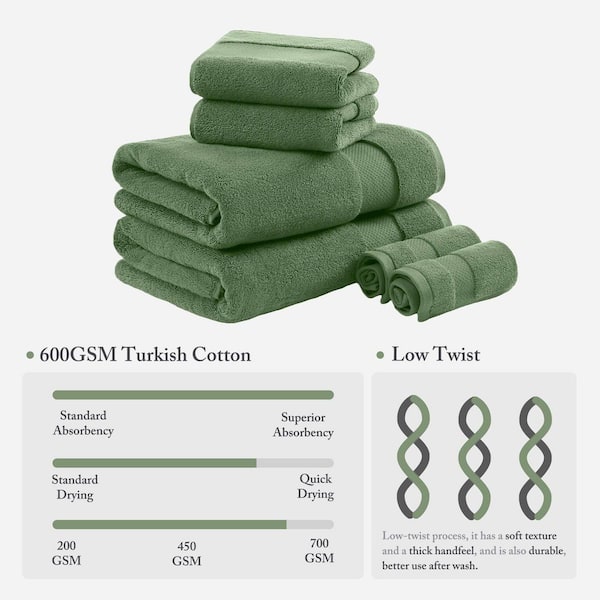 MADISON PARK Signature Turkish 6-Piece Green Cotton Bath Towel Set