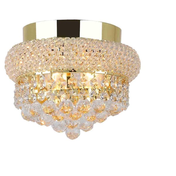 Worldwide Lighting Empire Collection 3-Light Gold and Clear Crystal Ceiling Light