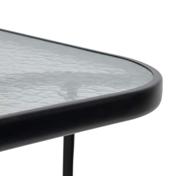 Sasso Black Rectangle Metal Outdoor Dining Table With Waterwave Glass