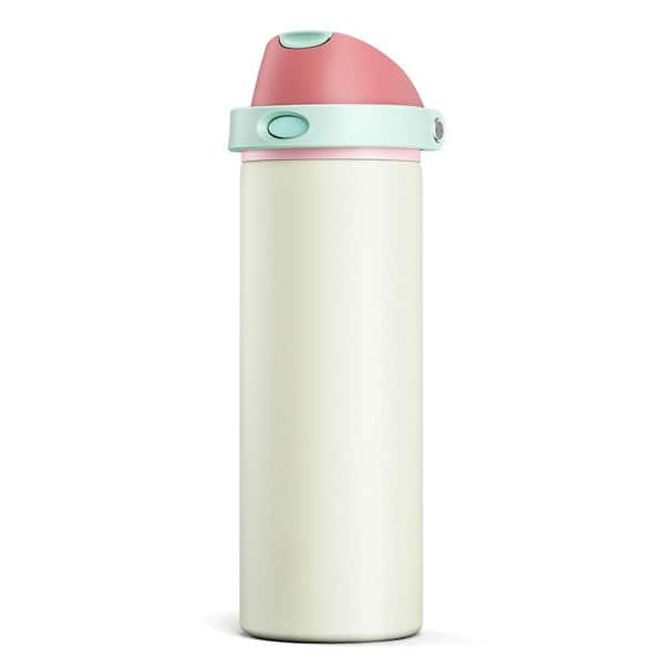 Numhew 24 oz. Stainless Steel LeakProof 2in1 Straw Spout Lid Insulated Sports Water Bottle in Cream for Travel Daily Use