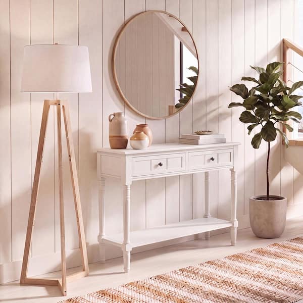 Samantha 35.8 in. White/Cream Rectangle Wood Console Table with 2-Drawers