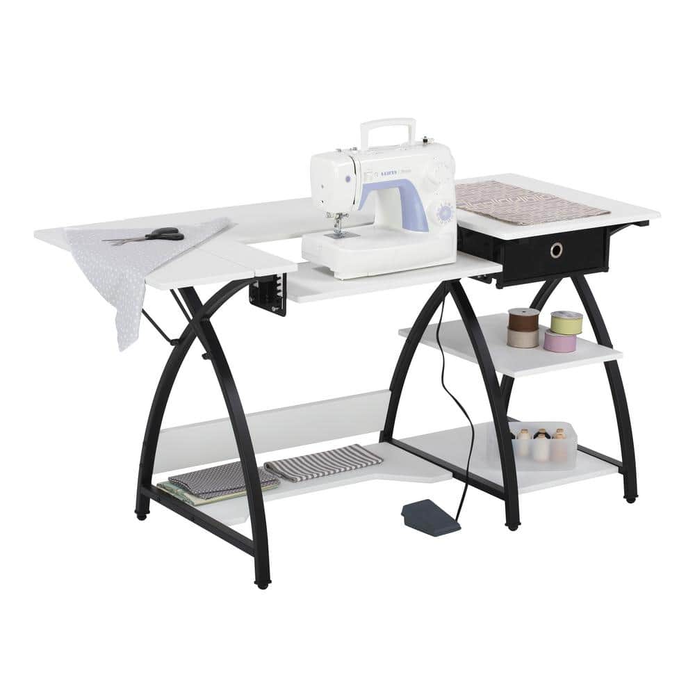 Studio Designs - Comet Plus Sewing Desk with Adjustable Machine Platform and Storage - Black/White