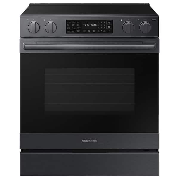 Bespoke 30 in. 5 burner Smart Slide-In Electric Range in Matte Black Steel with True Convection