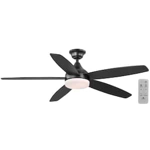 Tyra 52 in. Integrated CCT LED Indoor Matte Black Smart Ceiling Fan with Light and Remote Powered by Hubspace
