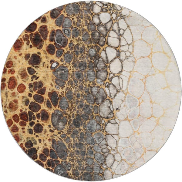 Dream Shag Premium Machine Washable Abstract ADS707 Ivory 8 ft. x 8 ft. Round Rug