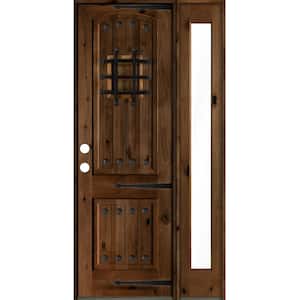 44 in. x 96 in. Medit. Knotty Alder Right-Hand/Inswing Clear Glass Provincial Stain Wood Prehung Front Door w/RFSL
