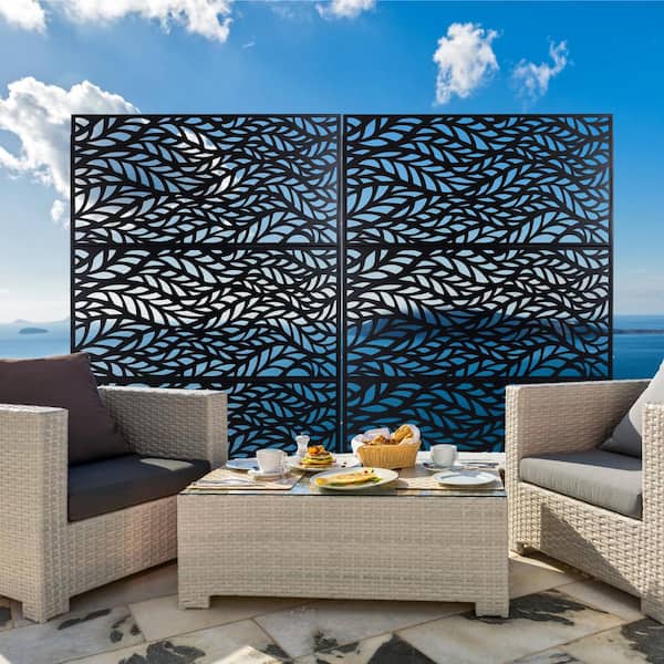 Unbranded 76 in. x 48 in. Black Privacy Screen Metal Freestanding Decorative Privacy Screen for Balcony Patio PS110