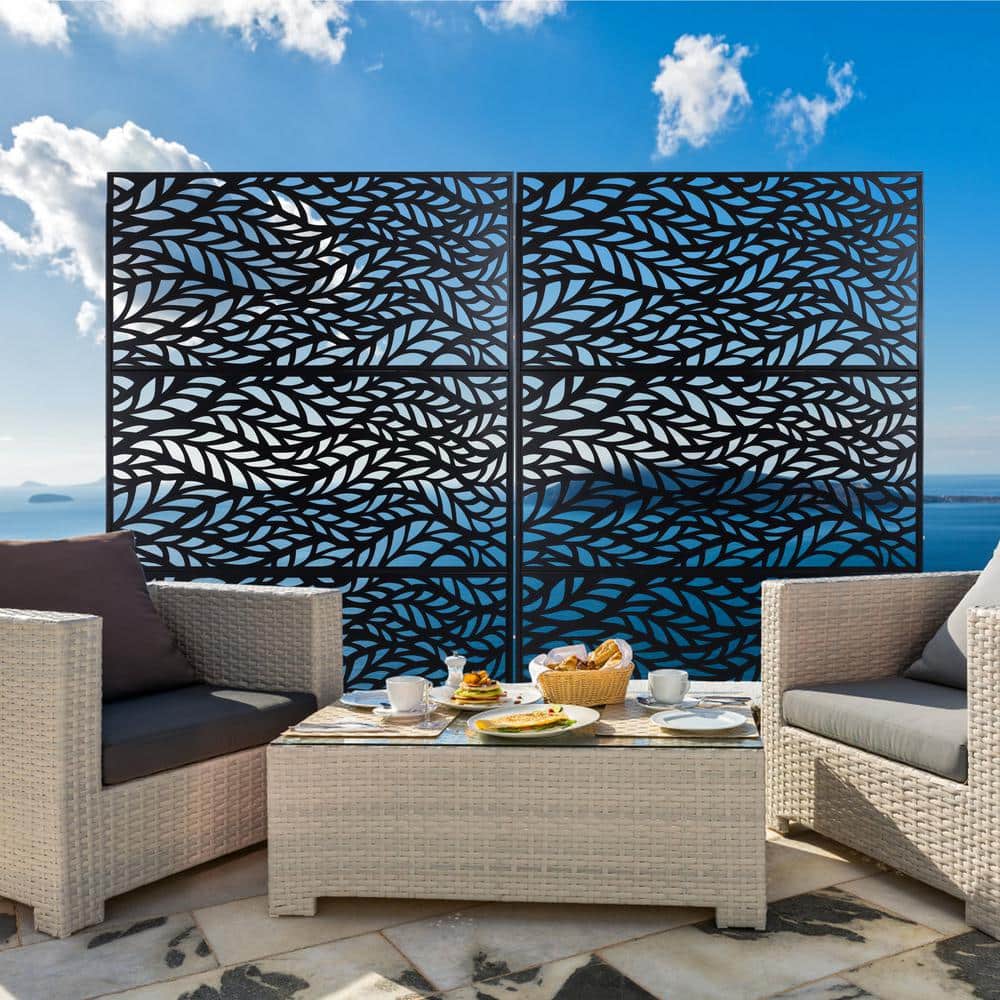 76 in. x 48 in. Black Privacy Screen Metal Freestanding Decorative Privacy 