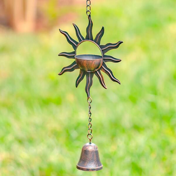 Zaer Ltd. 76.25 Inch Long Antique Bronze Rain Chain with Bohemian Sun