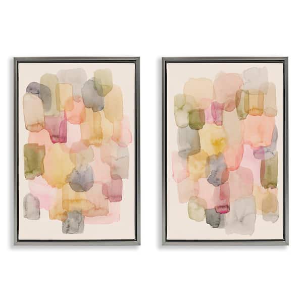 Stupell Industries Muted Layered Neutrals by Grace Popp 2-Pieces Gray Floater Frame Abstract Graphic Art Print 25 in. x 17 in.