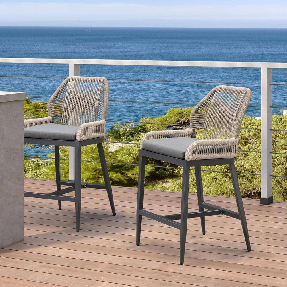 PURPLE LEAF Modern Aluminum Twill Wicker Woven Counter Height Outdoor ...