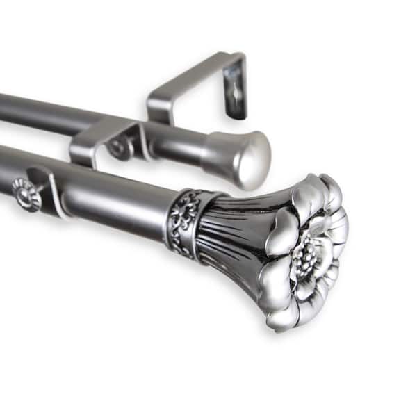 Rod Desyne Blossom 120 in. - 170 in. Adjustable 1 in. Dia Double Curtain Rod in Satin Nickel