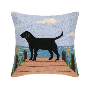 The Pillow Shoppe Black Lab on Dock Wool 18 in x 18 in Hook Pillow