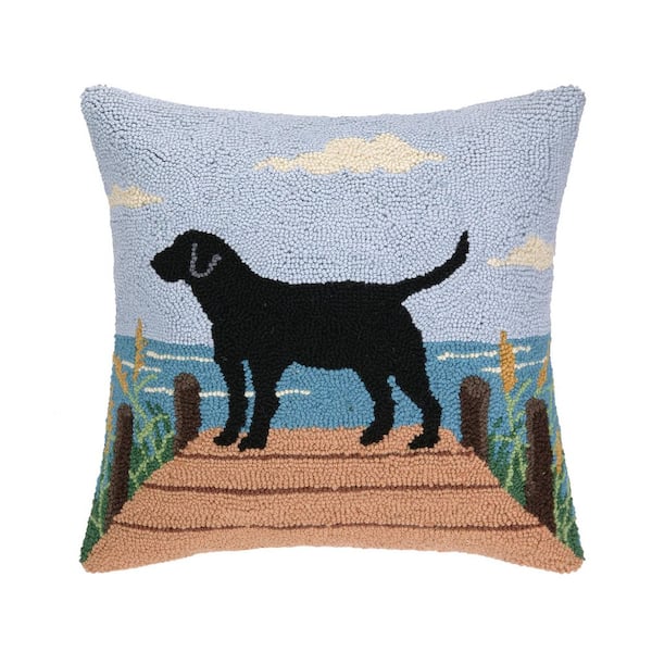 The Pillow Shoppe Black Lab on Dock Wool 18 in. x 18 in. Hook Pillow
