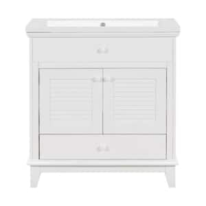 BY13 30 in. W x 18 in. D x 31 in. H Single Sink Freestanding Bath Vanity in White with White Solid Surfer Top