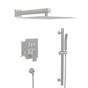 2-Spray Patterns with 1.8 GPM 12 in. Wall Mount Spray Shower Slide Bar Dual Shower Head in Brushed Nickel