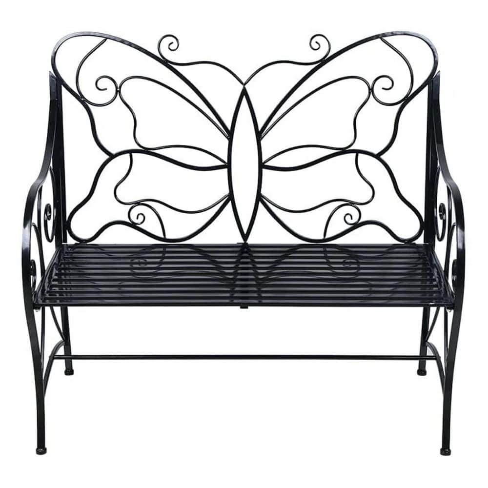 41 in. 2-Person Black Metal Outdoor Bench with Butterfly Design for Garden, Park, Patio price history on PriceWatchPro