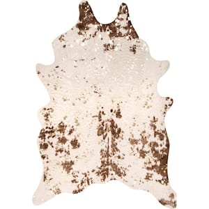 Alferce Faux Cowhide Off-White/Brown 4 ft. x 5 ft. Shaped Accent Rug
