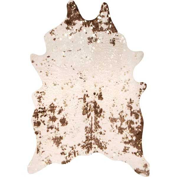 StyleWell Alferce Faux Cowhide Ivory/Brown 4 ft. x 5 ft. Shaped Area Rug