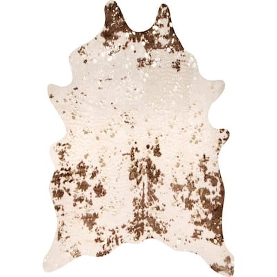 Iraida Faux Cowhide Off-White/Brown 6 ft. x 8 ft. Shaped Accent Rug