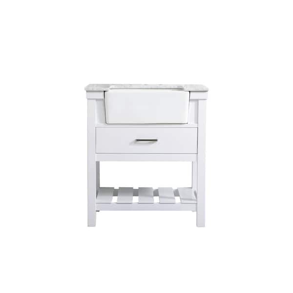 Unbranded Timeless Home 30 in. W x 22 in. D x 34.13 in. H Single Bathroom Vanity Side Cabinet in White with White Marble Top