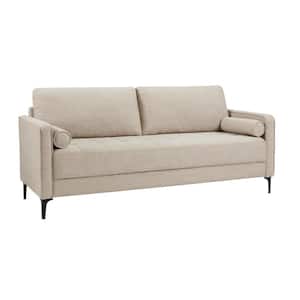 Goodwin Mid-Century Modern Square Arm Fabric Sofa with Throw Pillows in Sand Beige (75.6 in. L)