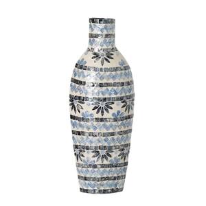 24 in. Large Blue White Capiz Vase