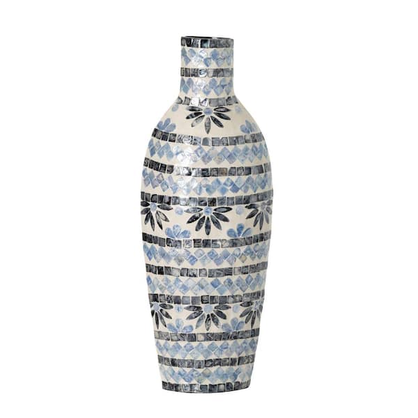 SULLIVANS 24 in. Large Blue White Capiz Vase