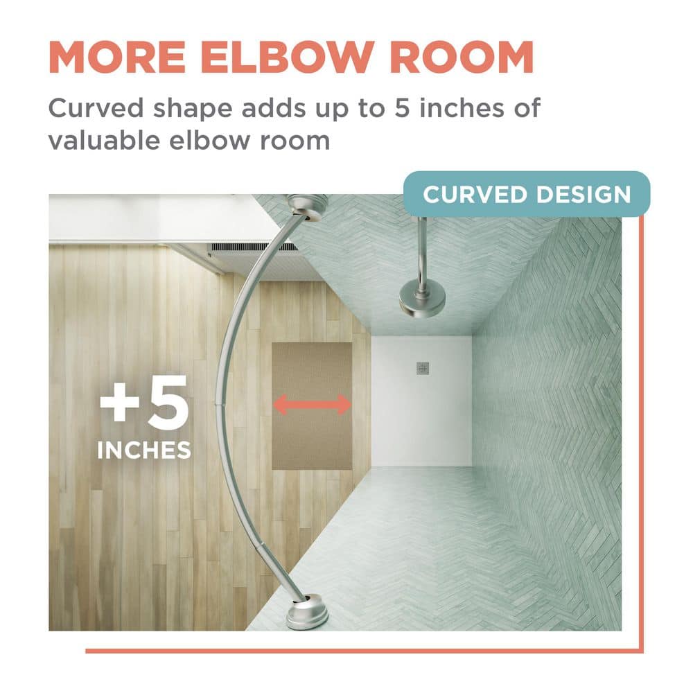 Adjustable Brushed Nickel Curved Shower Rod 32"-40"