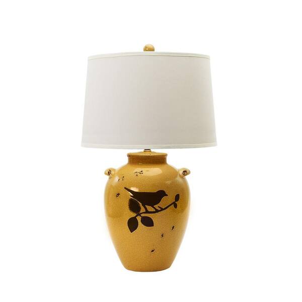 Fangio Lighting 28 in. Shabby Amber Crackle with Bird Ceramic Table Lamp