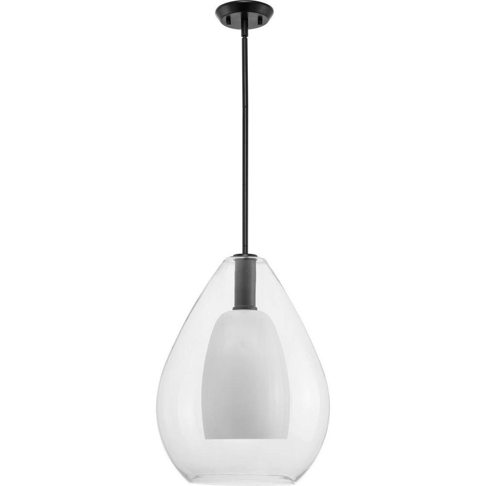 Matte Black 21" Pendant with Clear and Opal Glass Shade