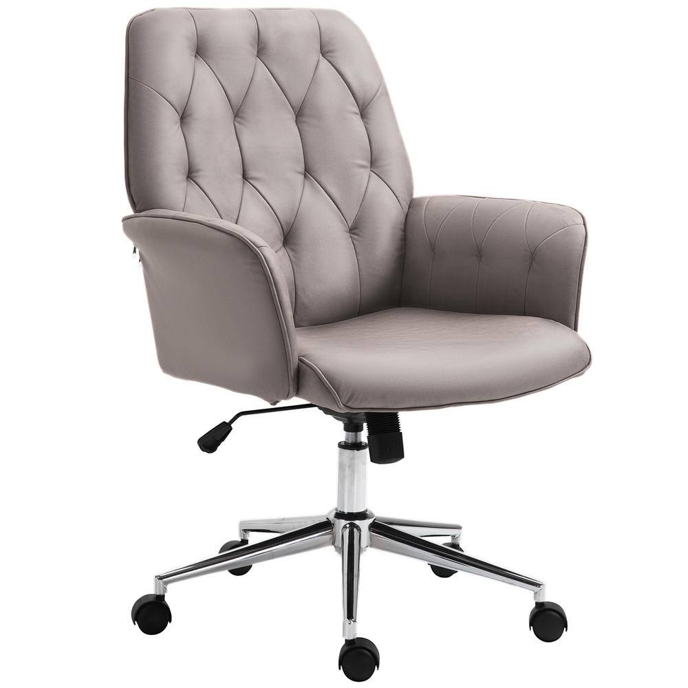 Light Grey Leather Swivel Task Chair with Chrome Base