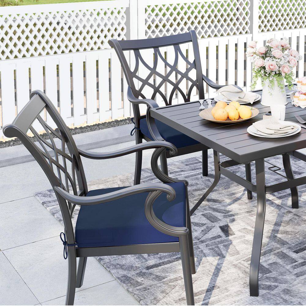 Navy Blue Foam Square Outdoor Dining Chair Cushions Set of 2