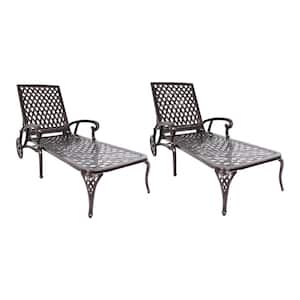 Economical Antique Brass 2-Piece Metal Outdoor Chaise Lounge Reclining Cast Aluminum Chaise Lounge with Wheels