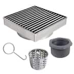 4 in. x 4 in. Stainless Steel Square Shower Drain with Linear Pattern Drain Cover
