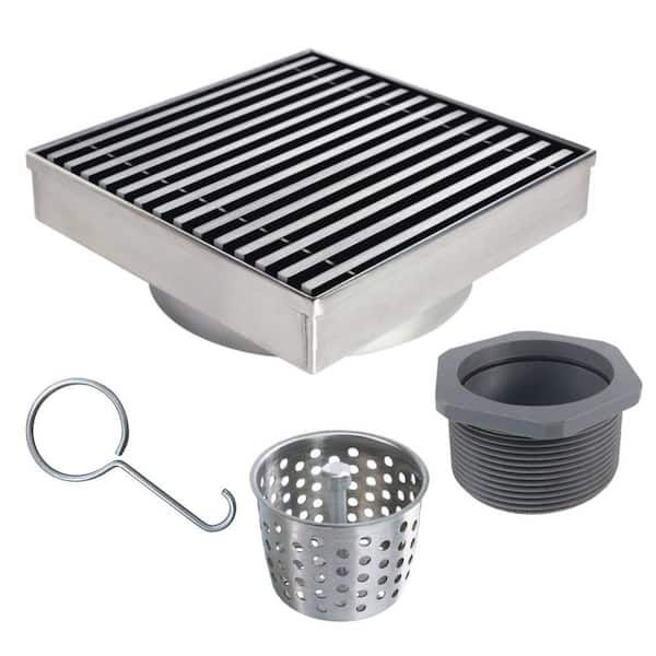 RELN 4 in. x 4 in. Stainless Steel Square Shower Drain with Linear Pattern Drain Cover