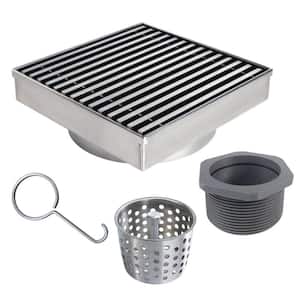 6 in. x 6 in. Stainless Steel Square Shower Drain with Linear Pattern Drain Cover