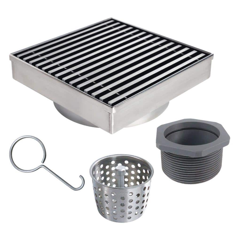 8'' Square Stainless Steel Shower Drain with Linear Grate
