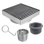 8 in. x 8 in. Stainless Steel Square Shower Drain with Linear Pattern Drain Cover