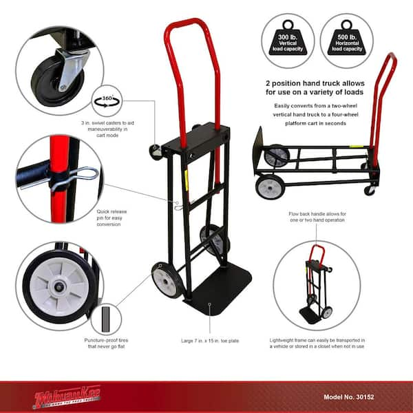 300/500 lb. Capacity Convertible Hand Truck