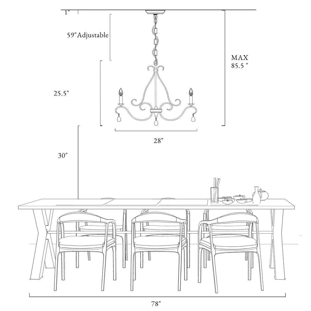 Rustic Bronze 6-Light Candle Chandelier with Crystal Drops
