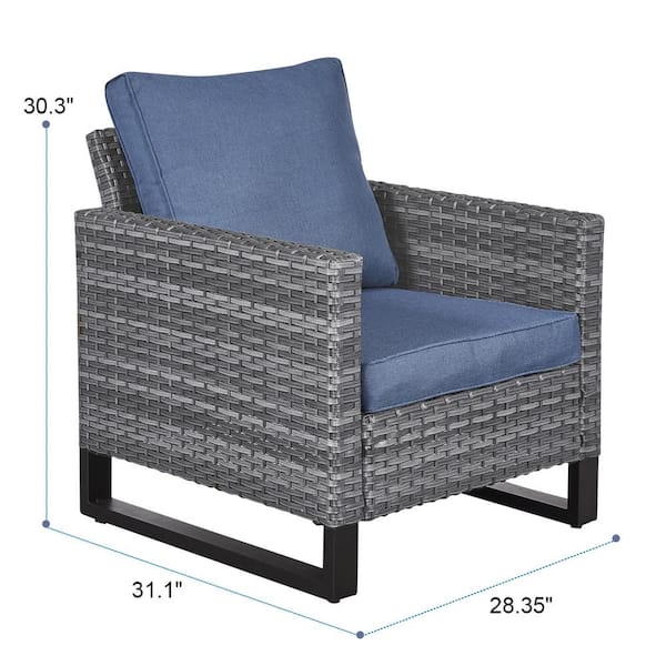 Gray Wicker Outdoor Patio Lounge Chair with CushionGuard Blue Cushions (2-Pack)