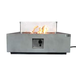 34 in. W Gray Square Concrete Base LP Gas Fire Pit Table with Electronic Adjustable Igition,Lava Rocks,Glass Flame Guard