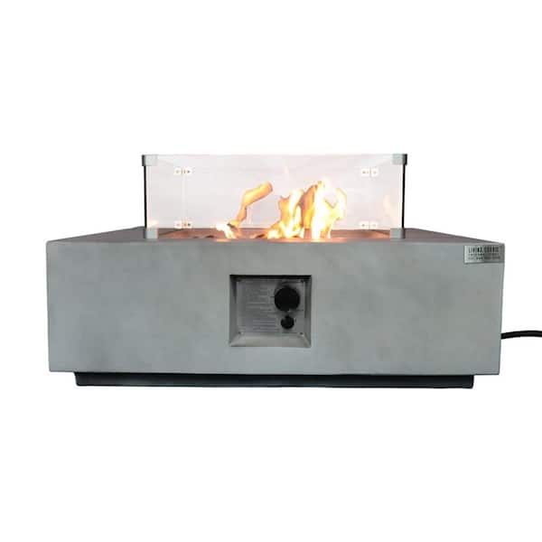 Tunearary 34 in. W Gray Square Concrete Base LP Gas Fire Pit Table with Electronic Adjustable Igition,Lava Rocks,Glass Flame Guard