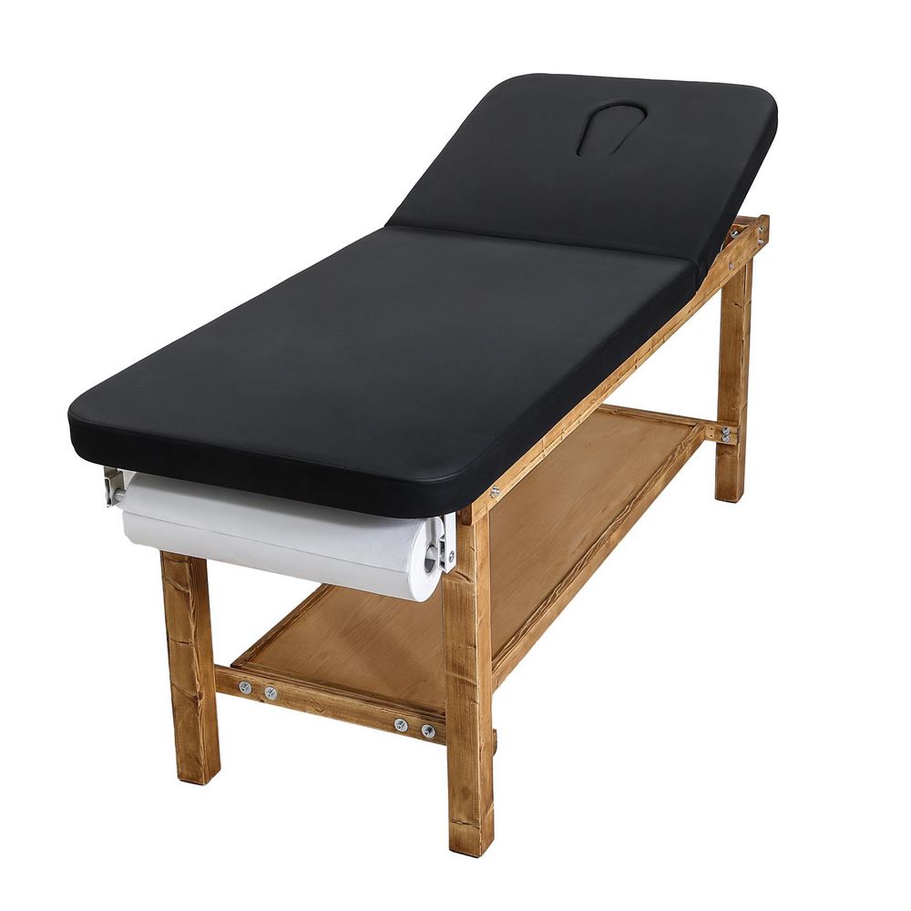 Medical Exam Table, Wooden Framed Medical Examination Bed, Physical Therapy Exam Table with Adjustable Backrest