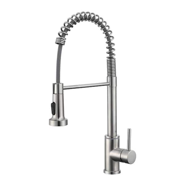 19 in Single Handle Pull Down Sprayer Kitchen Faucet with LED light and 360° Spout Swivel in Brushed Nickel